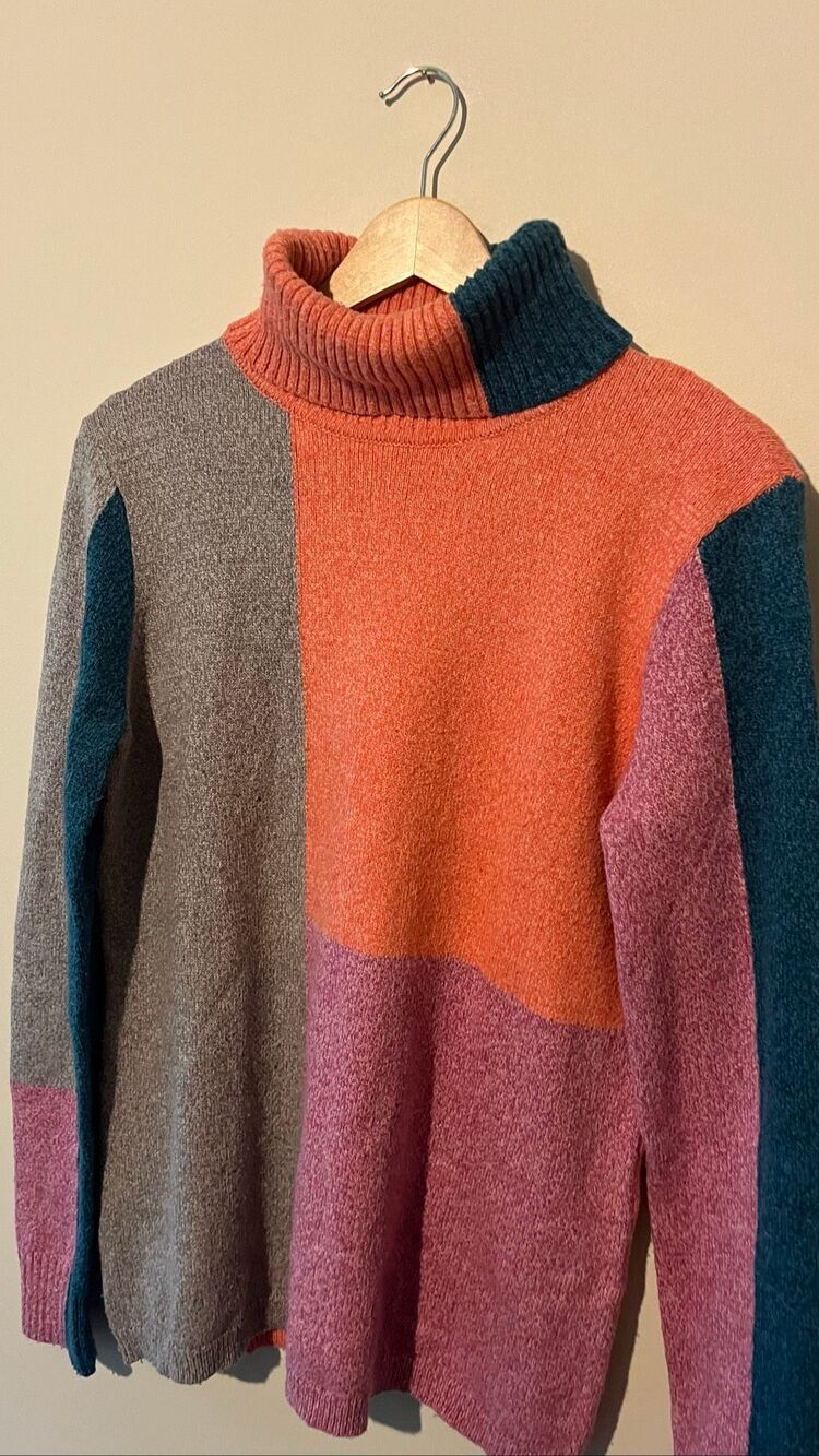 Sundance Colorblock Turtleneck Sweater Women's Medium Cotton Silk Blend Multicol - Picture 3 of 7